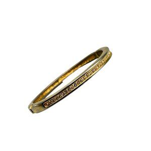 Vintage Signed ROMAN Gold Tone Hinged Bangle with Rhinestones Designer Bangle